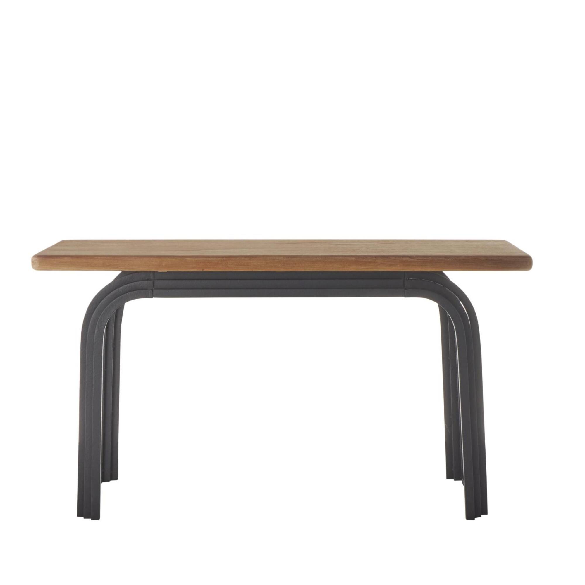 55" Black Metal Layered Arch Living Room Console Table with Brown Tabletop